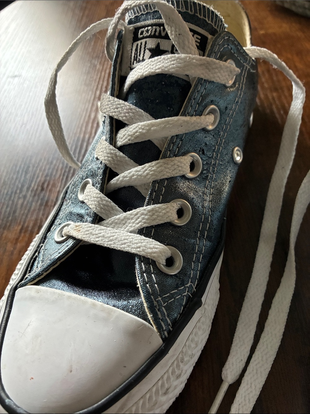 Converse women Metallic Blue Low Top Sneakers with White Accents